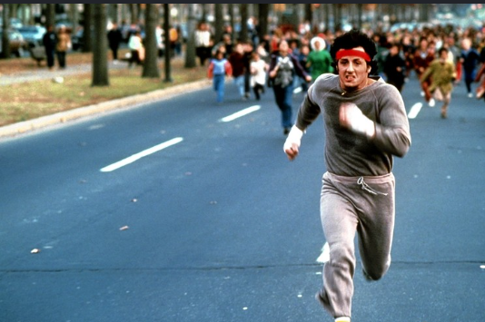 Rocky running through the cold streets of Philadelphia