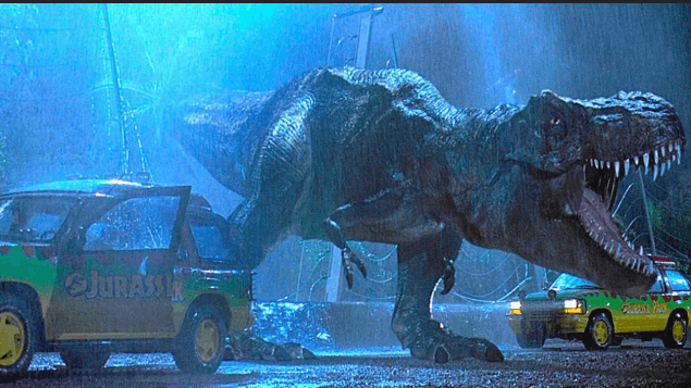 Jurassic Park 1993 T-Rex visual effects integration setup