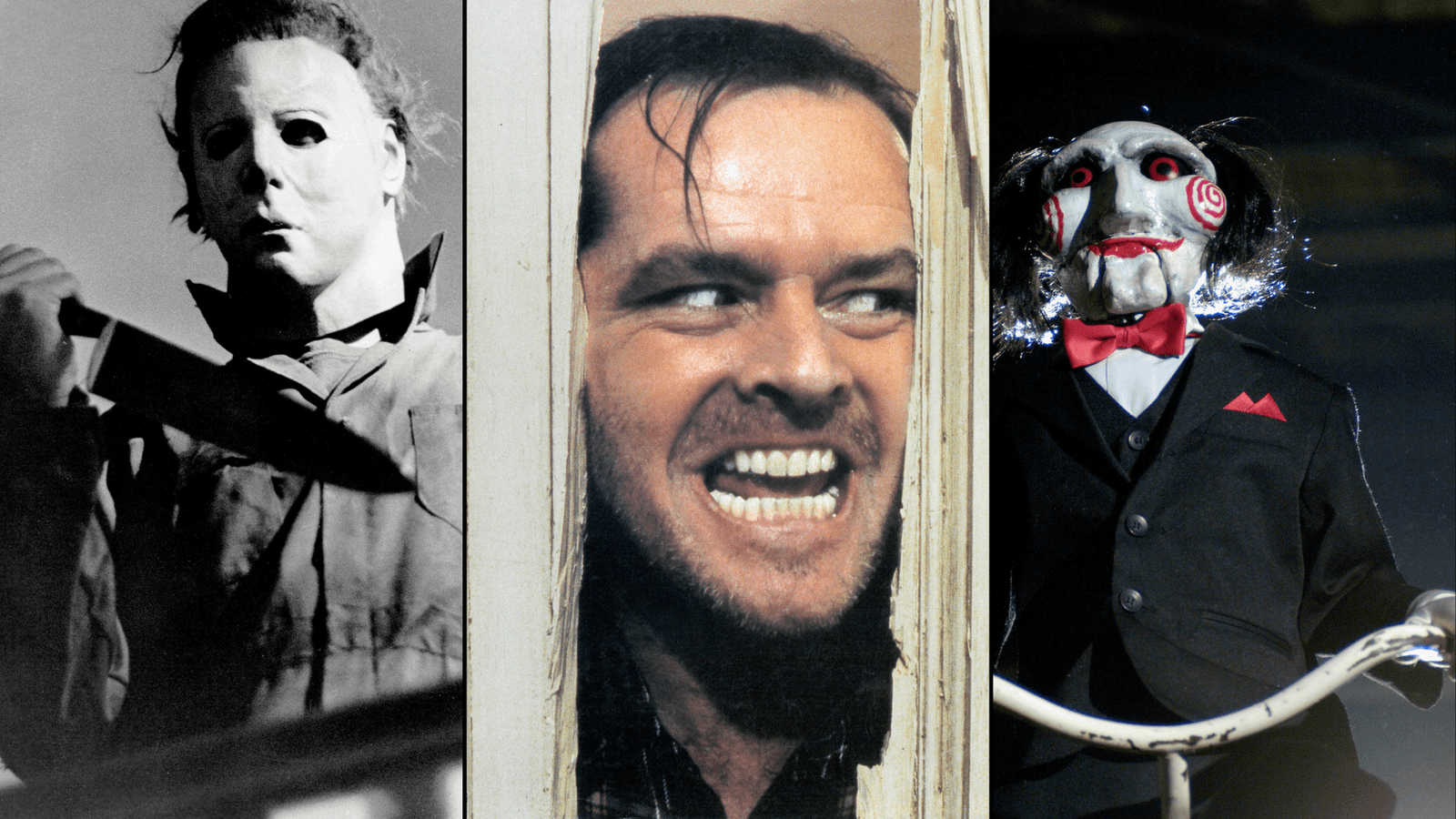 Comprehensive technical breakdown collage of the ten best horror masterpieces including Halloween, The Shining, and The Exorcist showcasing lens geometry and lighting layouts
