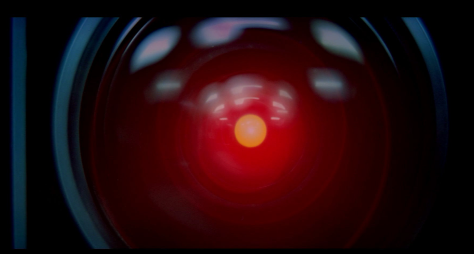 HAL 9000 red glowing camera lens closeup 2001